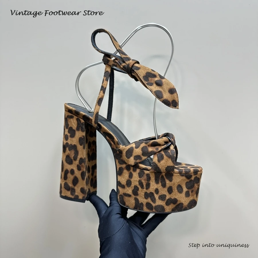 Vintage Fashion Prints - Vintage Leopar Baskı platform sandaletler Seksi