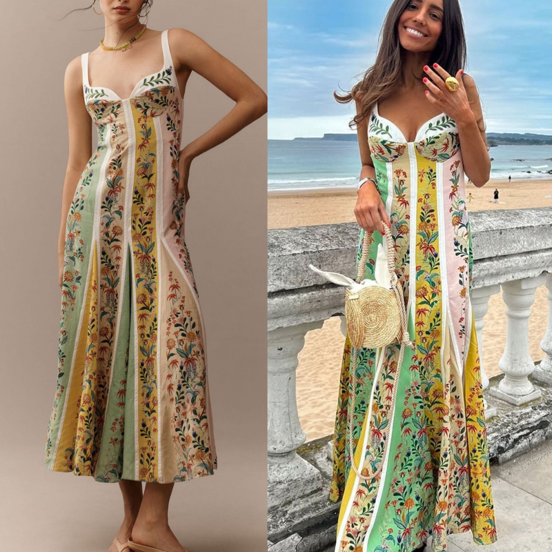 Vintage Fashion Prints - Moda Zarif Kadın Kolsuz Parti Elbiseler